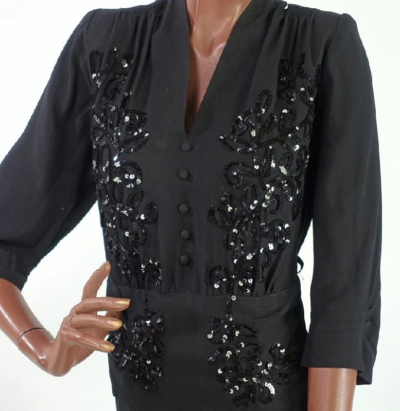 Mega Discounts 40s Vintage Cocktail Dress Women's LDB Extra Large Sequinned accents XL VFG
