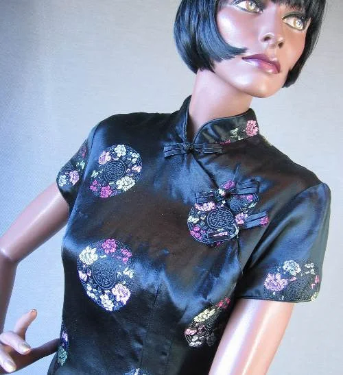 Final Sale Event 60s Alfred Shaheen Dress Women's Vintage Cheong Sam Brocade Asian Style Medium VFG