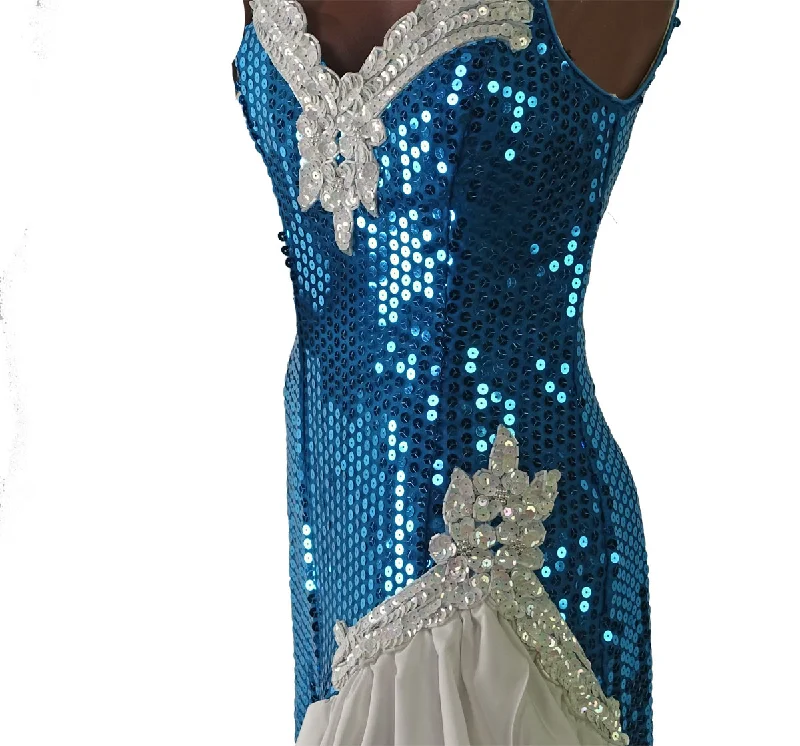 Best Offers 80s Prom Dress Sequined Women's Vintage Turquoise White Paris Sport Club XS/S Dance Party VFG