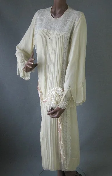 Weekend Bargain Bonanza Women's Antique 20s Dress Chiffon Party Wedding Vintage Bride M/L VFG