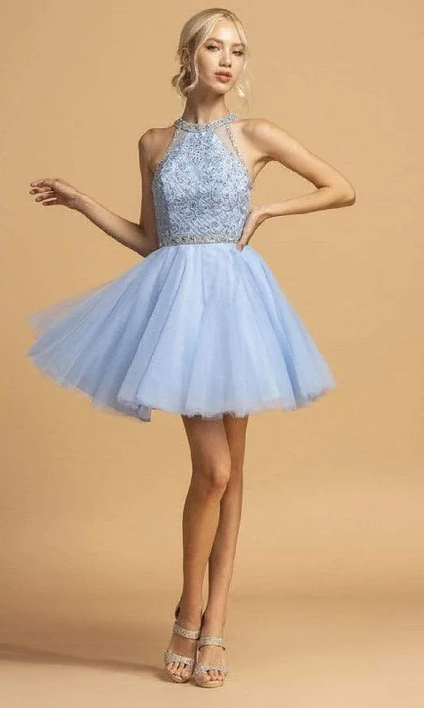 Shop & Save More Aspeed Design - S2095 Beaded Halter Tulle Dress