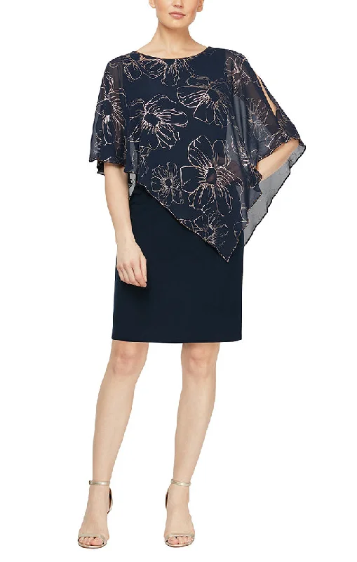Hot Sale Items Jersey Sheath Dress with Floral Chiffon Overlay with Beaded Trim