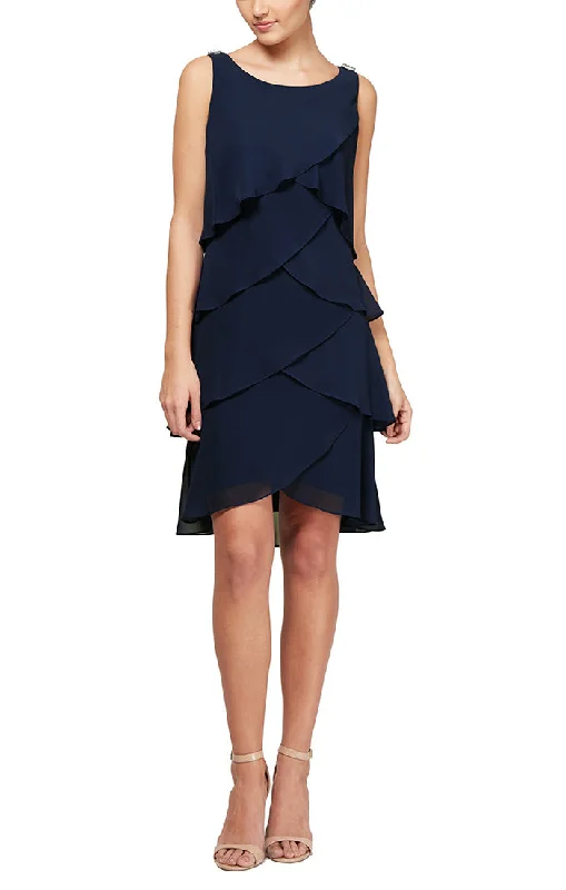 Final Clearance Tulip Tiered Chiffon Cocktail Dress with Barrel Pins