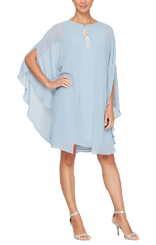 Shop & Save Chiffon Cocktail Dress with Beaded Neck and Removable Capelet