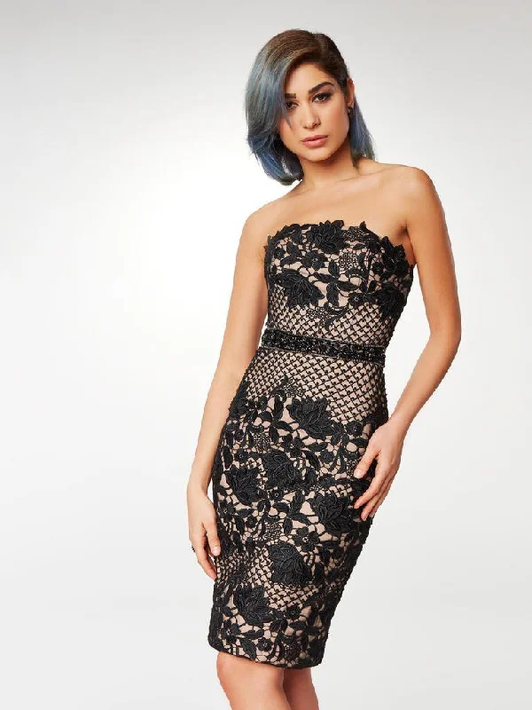 Limited Stock Clarisse - M6571 Knee Length Embroidered Lace Strapless Dress