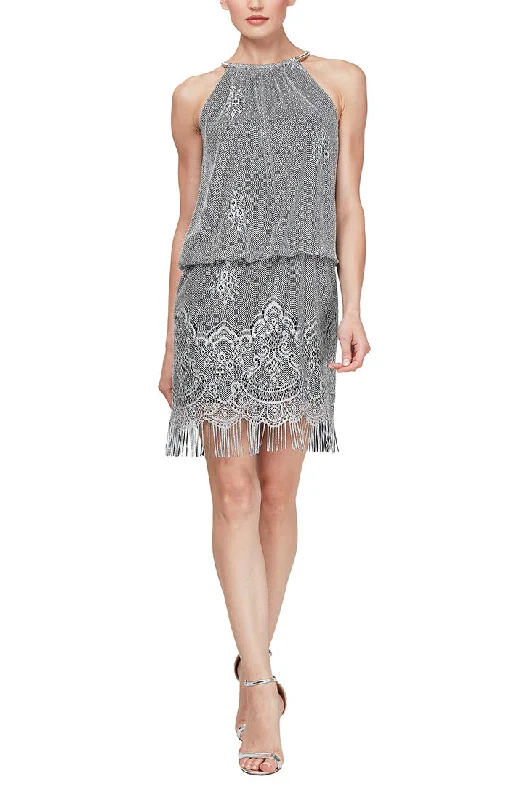 Massive Price Cuts Crochet Blouson Dress with Chain Neck