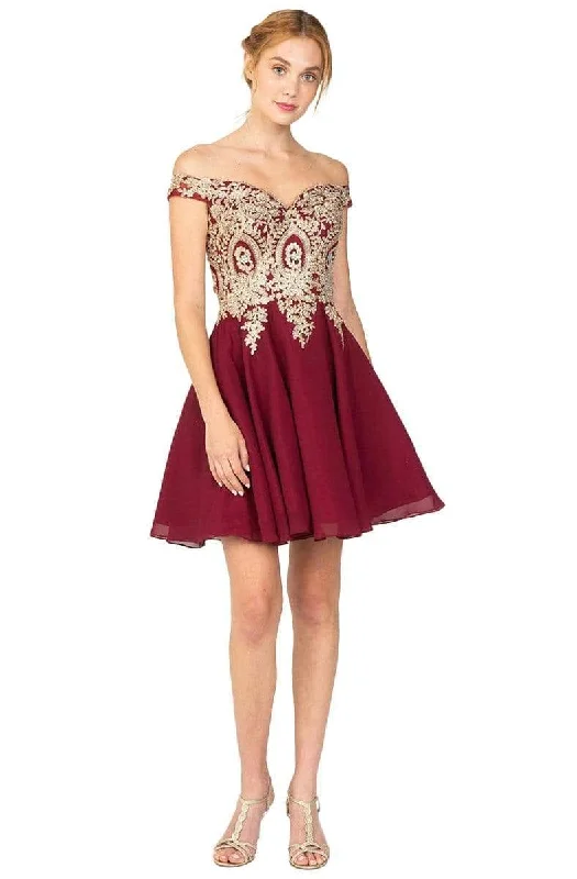 Weekend Only Steals Eureka Fashion - Embroidered Off-Shoulder Chiffon A-line Dress