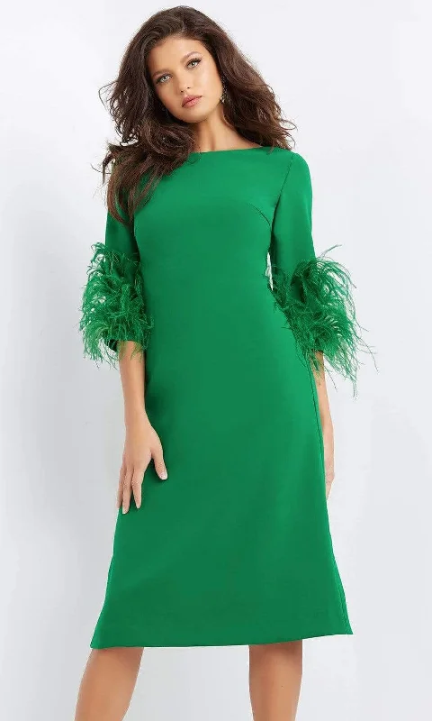 Weekend Special Discounts Jovani - 07341 Feather Fringed Quarter Sleeve Dress