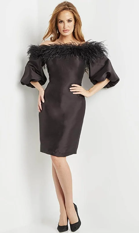 Weekend Mega Sale Event Jovani 08211 - Off Shoulder Feather Detailed Prom Dress