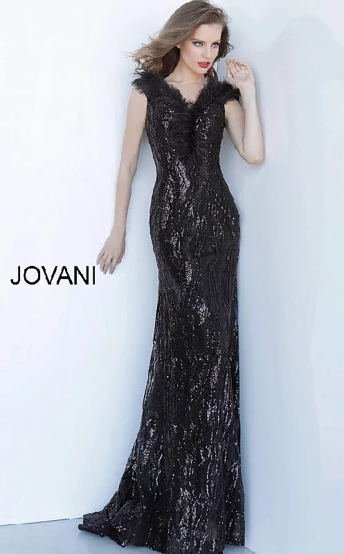 Limited-Time Bargains Jovani 2925 Black Off the Shoulder Feather Neckline Evening Dress