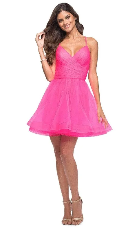 Weekend Best Deals La Femme - 30345 V-Neck A-Line Cocktail Dress