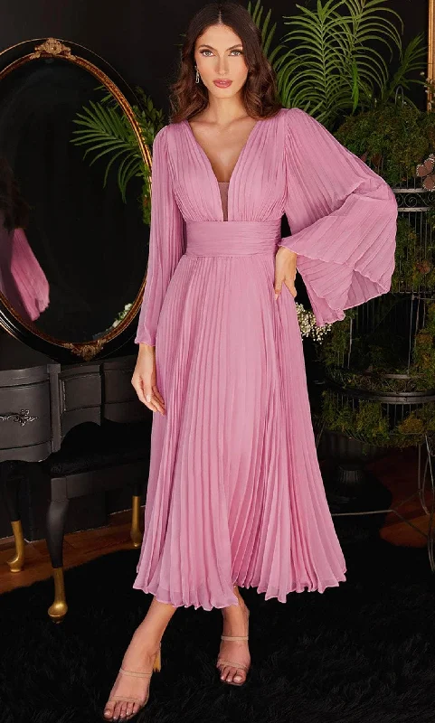 Offer Ending Soon Ladivine CD242S - Bell Sleeve Pleated Formal Dress
