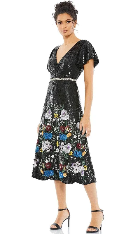 Weekend Markdowns Mac Duggal 93594 - Floral Sequin A-Line Cocktail Dress