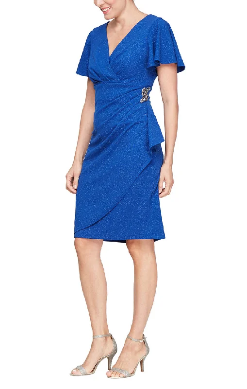 Special Price Drop Metallic Knit Sheath Dress with Short Flutter Sleeves