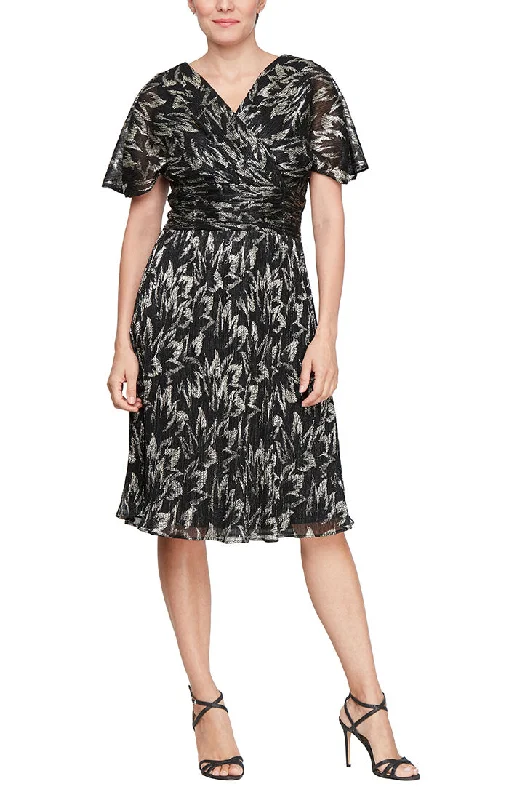 Weekend Hot Savings Midi Foil Printed Shimmer Dress with Surplice Neckline and Ruched Waist Weekend Hot Savings Midi Foil Printed Shimmer Dress with Surplice Neckline and Ruched Waist