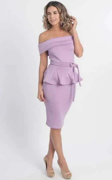 Super Deal MNM Couture - L0003 Folded Off Shoulder Peplum Sheath Dress