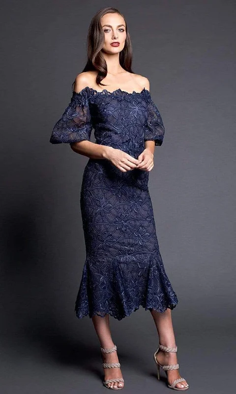 Shop & Save Big Nicole Bakti - 661 Off-Shoulder Lace Applique Cocktail Dress