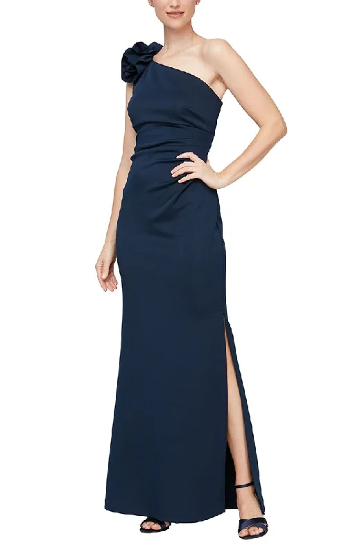 Super Deal One Shoulder Compression Dress with 3D Floral Shoulder Detail
