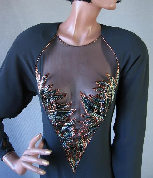 Weekend Buy One Get One 80s Women's Cocktail Dress Vintage Dynasty Diva Extreme Beaded Flames Peekaboo Medium VFG