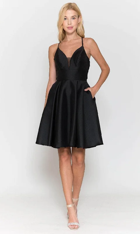 Price Slash Poly USA 8698 - Sleeveless Plunging V-neck Cocktail Dress