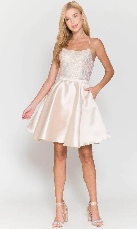 Exclusive Savings Poly USA 8730 - Sleeveless Sequined Bodice Short Dress