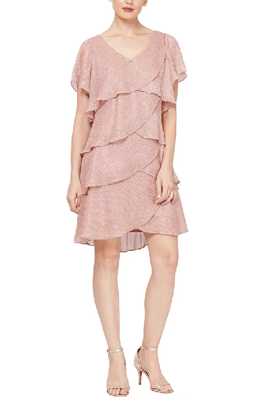 Exclusive Pricing Shimmer Bodre Chiffon Tiered Cocktail Dress