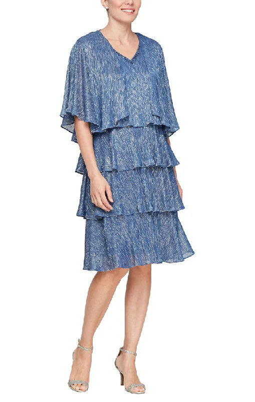 Weekend Bargain Shopping Shimmer V-Neck Tiered Jacket Dress with Open Cascade Jacket Weekend Bargain Shopping Shimmer V-Neck Tiered Jacket Dress with Open Cascade Jacket