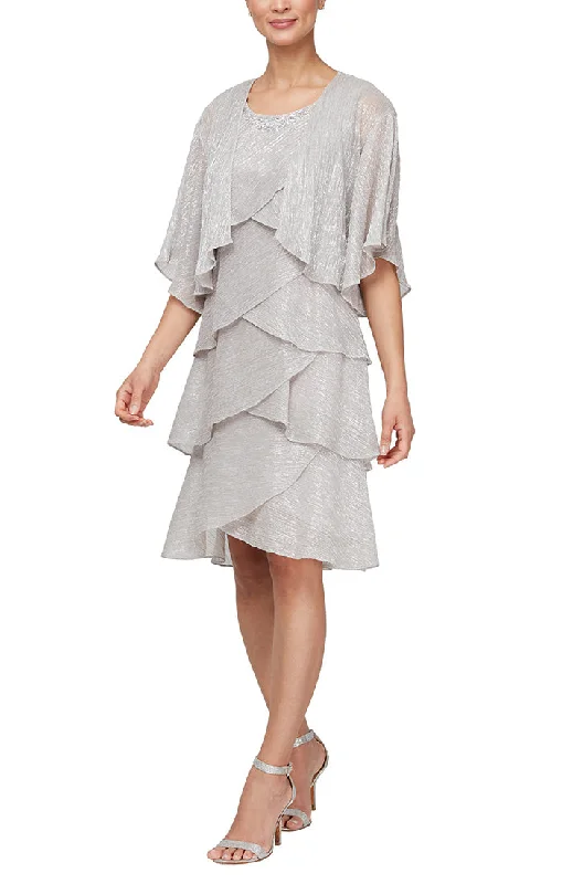 Buy More, Save More Short Artichoke Tiered Jacket Dress with Embellishment Detail at Neckline