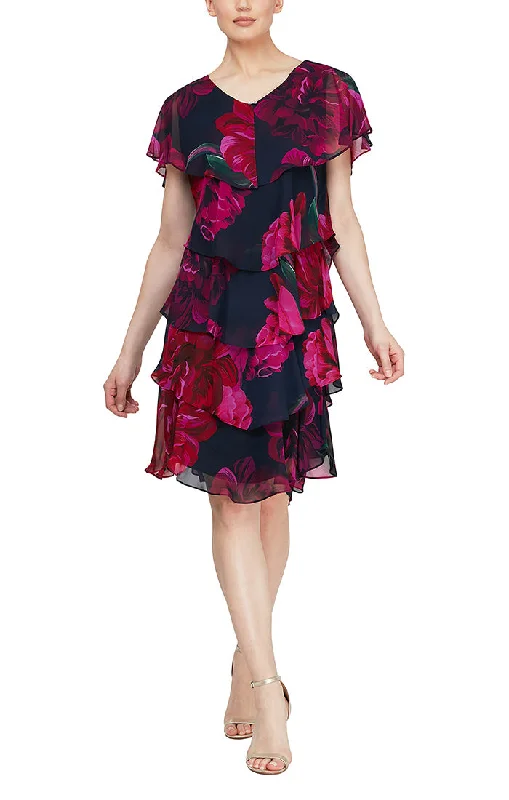 Weekend Shopping Deals Galore Short Sleeve Floral Printed Chiffon Tiered Dress with Rhinestone Detail at Neckline Weekend Shopping Deals Galore Short Sleeve Floral Printed Chiffon Tiered Dress with Rhinestone Detail at Neckline