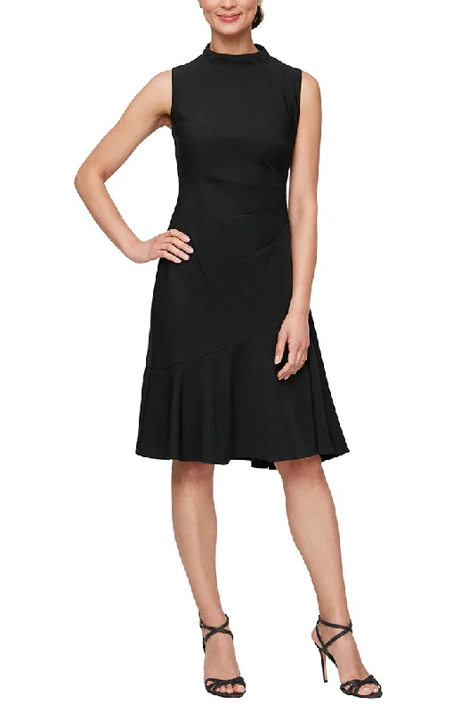 Flash Sale Short Sleeveless Dress with Mock Neckline & Asymmetric Seam Flounce Hem