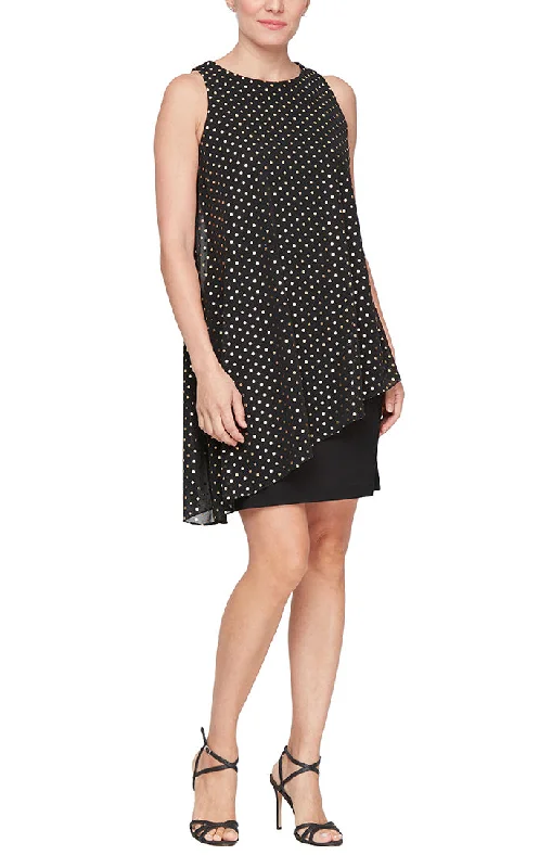 Limited-Time Discount Short Sleevless Foil Printed Dress with Asymmetric Overlay