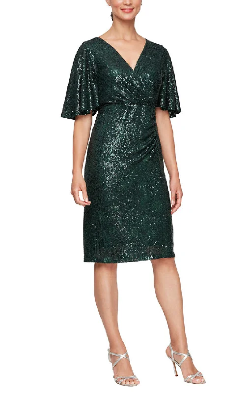 Weekend Best Price Deals Short Sequin Surplice Sheath Dress with Capelet Sleeves
