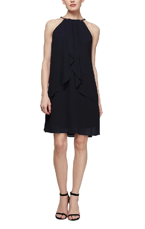 Price Slash Alert Chiffon Cocktail Jersey Dress with Split Front Detail