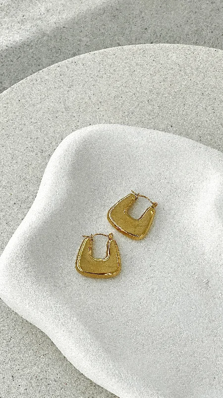 Weekend Price Slash Event Square Crush Gold Plated Earrings - Gold