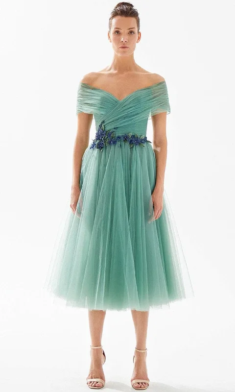 Weekend Steal of the Day Tarik Ediz 98293 - Off Shoulder Tulle Tea-Length Dress
