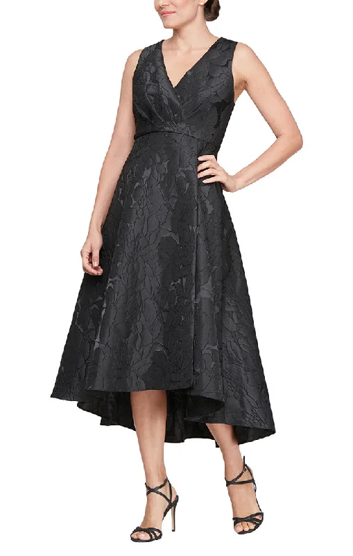 Weekend Hot Prices Tea-Length Sleeveless Jacquard Surplice Neckline High/Low Dress Weekend Hot Prices Tea-Length Sleeveless Jacquard Surplice Neckline High/Low Dress
