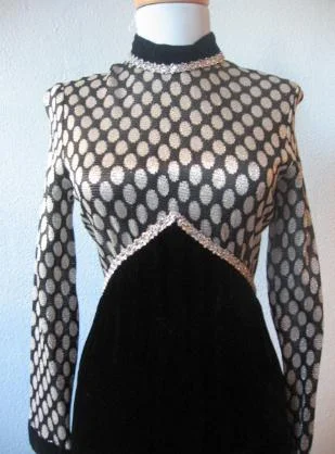 Weekend Clearance Frenzy Women's 70s Dress Black Velvet Silver Sparkle Dot Empire Long Vintage Extra Small to Small VFG Weekend Clearance Frenzy Women's 70s Dress Black Velvet Silver Sparkle Dot Empire Long Vintage Extra Small to Small VFG
